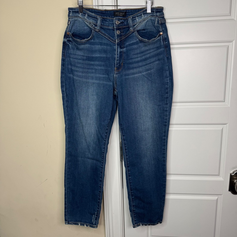 Judy Blue Wren Vintage Yoke Jeans Womens 11/30 Blue Slim Fit Stretch Distressed